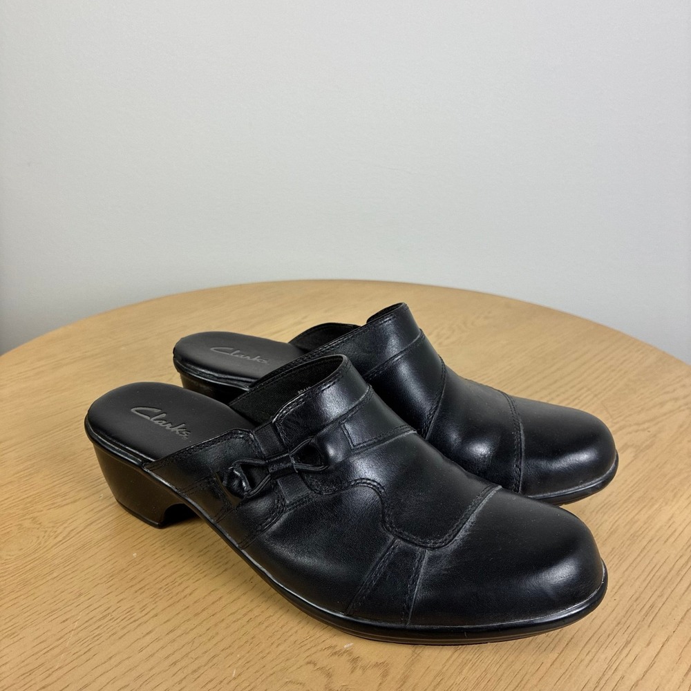Clarks Leather Block Heeled Clogs Women's 8.5 Comfort Support Walking Boho Mules